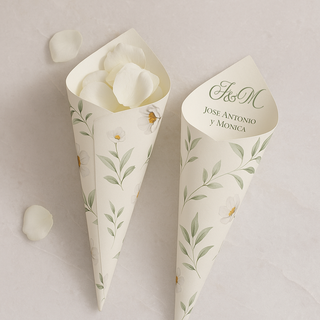 Conos de Pétalos, Arroz y Confetis para Boda Personalizados