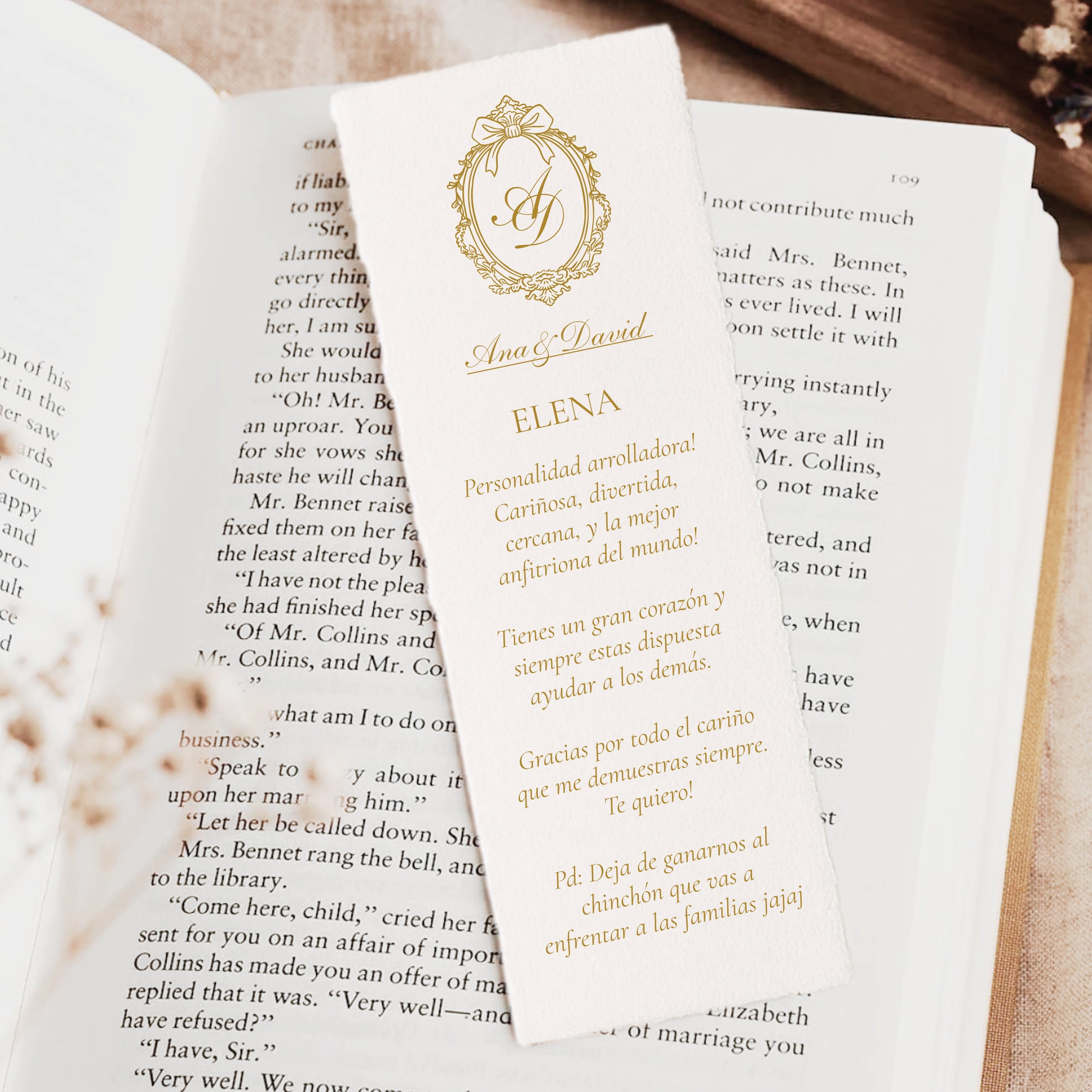 Marcapáginas regalo boda con dedicatoria personalizada