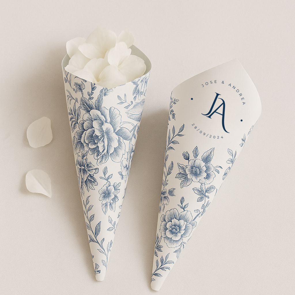 Conos de Pétalos, Arros y Confetis Personalizados para Boda