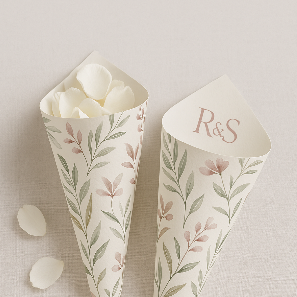 Conos de Pétalos, Arroz y Confetis para Boda Personalizados